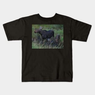 Moose Cow and her Calf Kids T-Shirt